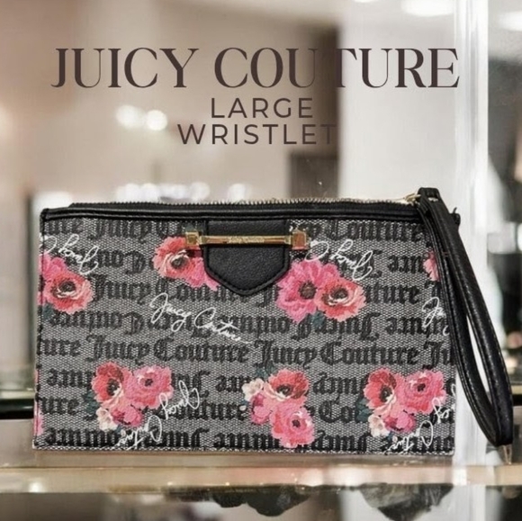Juicy Couture Handbags - Juicy Couture Floral Print Clutch - Black and Pink